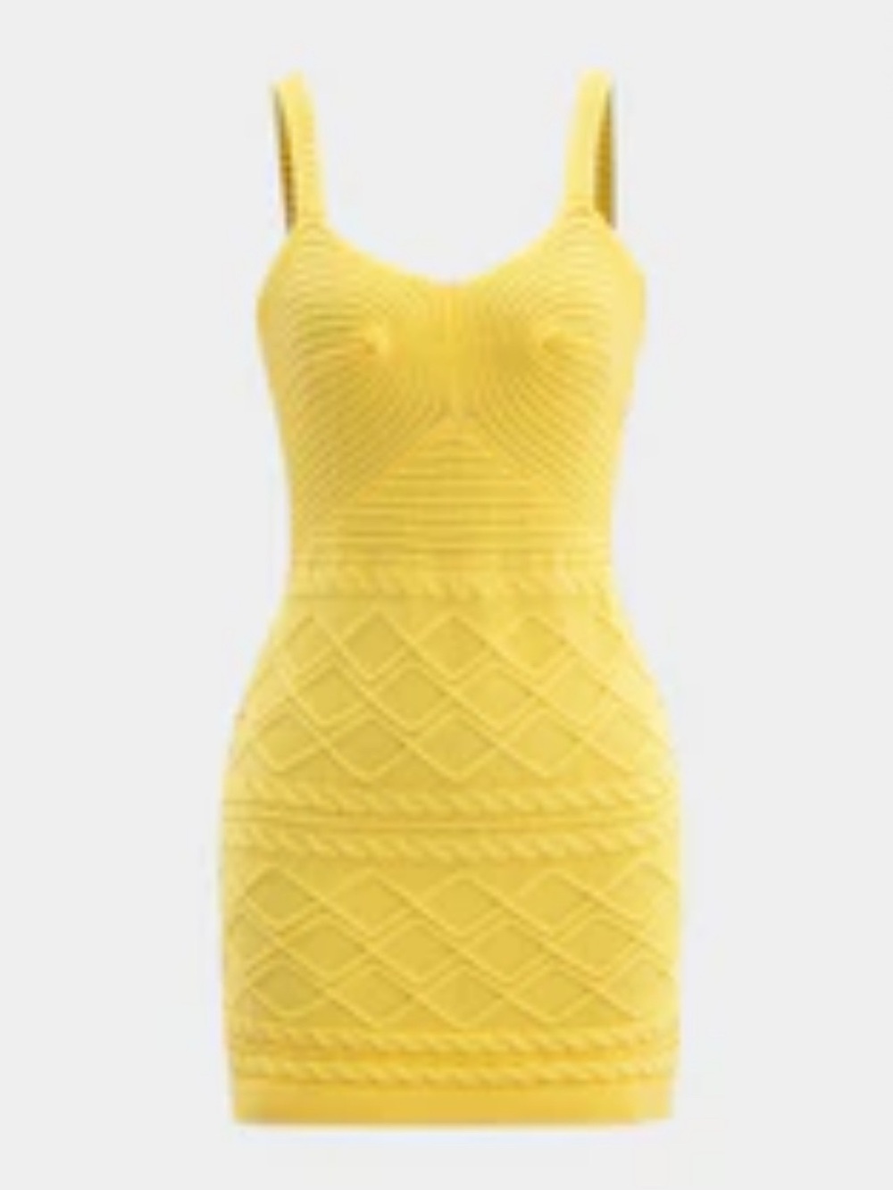 Micas Yellow Textured Knit Spaghetti Strap Mini Dress